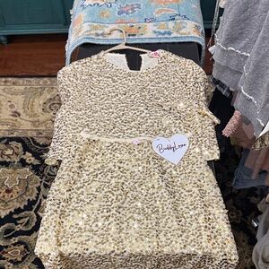 Buddy Love womens Gold Sequin Party skirt and top set with Short Sleeves